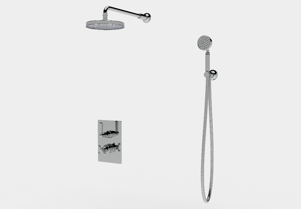 Shower set with thermostatic mixer shower head Ø200 and hand set